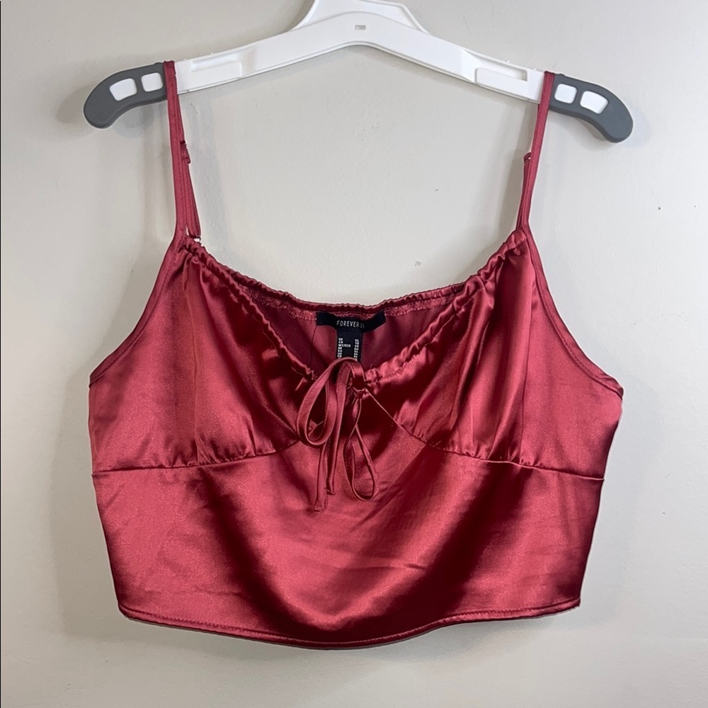 Forever 21 Red Satin Tie Front Crop Top Camisole XL #160